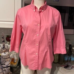 A womens Apostrophe solid pink button down plus size top 16